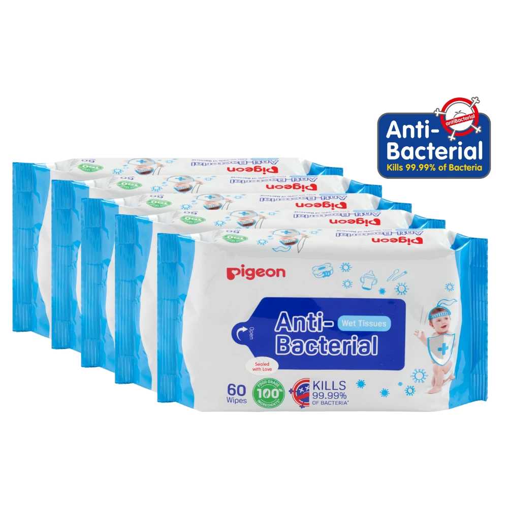Pigeon Anti-Bacterial Wet Tissue Refill 60s X 5 3 Pigeon Anti-Bacterial Wet Tissue Refill 60s X 5