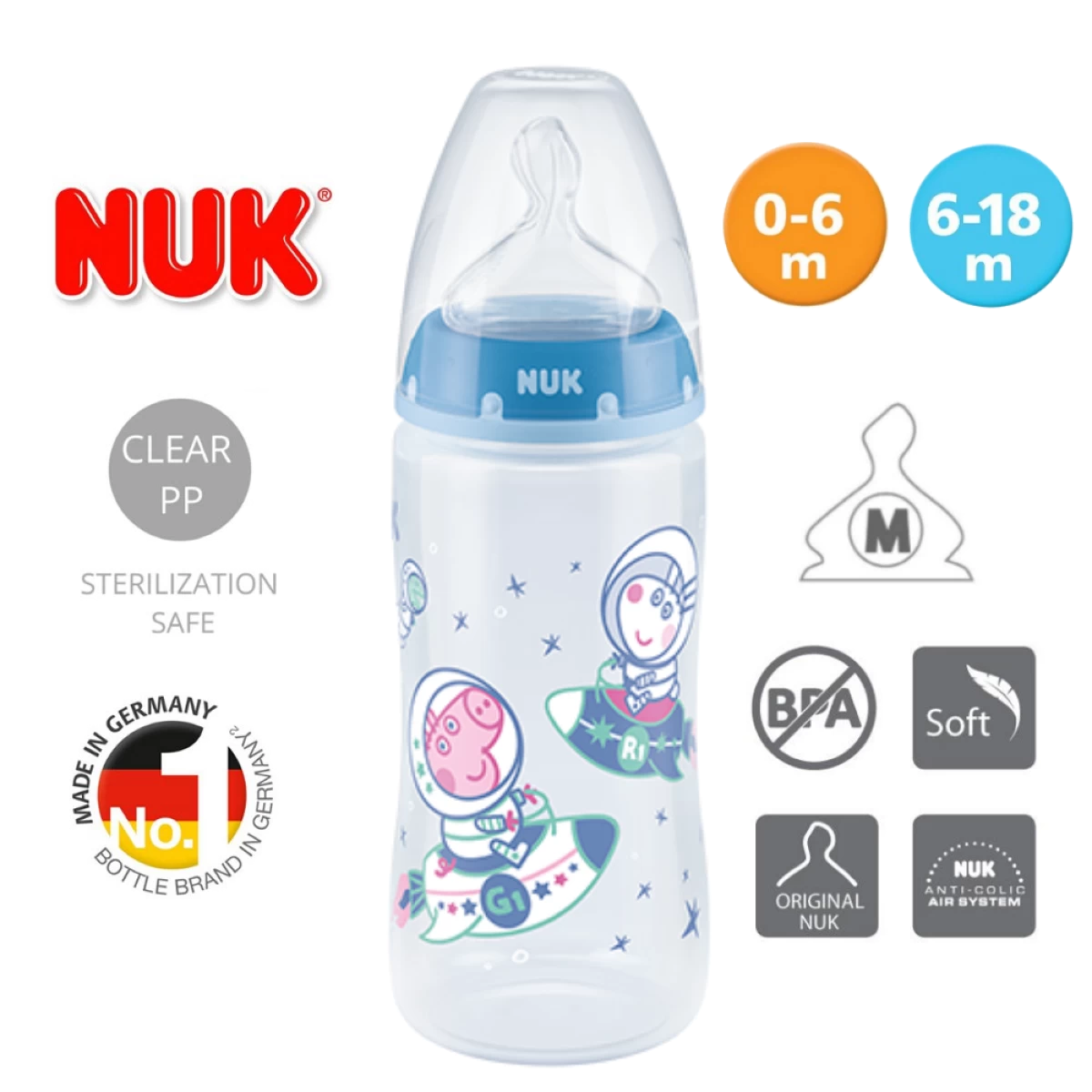 NUK Peppa Pig Premium Choice PP Bottle With Silicone Teat And Temperature Control 300ml (0-6 / 6-18 Months) 8 NUK Peppa Pig Premium Choice PP Bottle With Silicone Teat And Temperature Control 300ml (0-6 / 6-18 Months) - Image 6