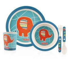 Nuby Printed Bamboo Feeding Set (4 Colours) 7 Nuby Printed Bamboo Feeding Set (4 Colours) -Baby Product blue 1
