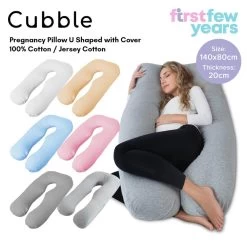 Cubble Pregnancy Pillow U Shaped With Removable Cover 100% Cotton /Jersey Cotton - Multi-functional Maternity And Nursing Full Body Pillow
