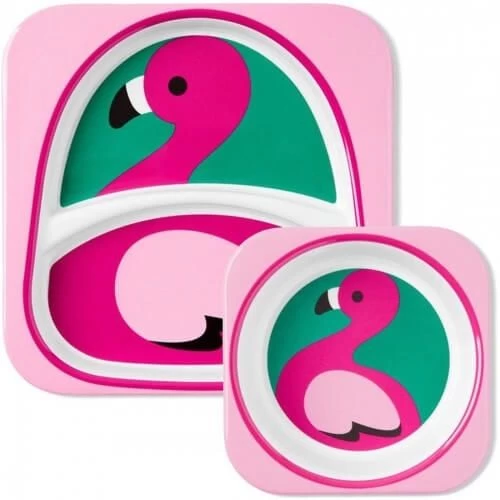 Skip Hop Melamine Plate And Bowl Set - Flamingo 3 Skip Hop Melamine Plate And Bowl Set - Flamingo