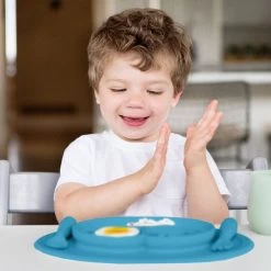 Ezpz Mini Feeding Set For 12 Months+ (8 Colors) Includes Mini Mat, Mini Fork And Mini Spoon -Baby Product mini feeding set blue