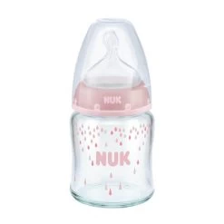 NUK Premium Choice 120ml Glass Feeding Bottle With Silicone Teats 0-6M (2 Colors) -Baby Product nuk premium choice 120ml glass bottle pink