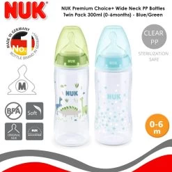 NUK Premium Choice+ Wide Neck PP Bottles 300ml (0-6months) [TWIN PACK] -Baby Product premium choice pp bottles twin pack 300ml blue green 1