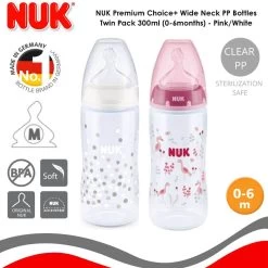 NUK Premium Choice+ Wide Neck PP Bottles 300ml (0-6months) [TWIN PACK] -Baby Product premium choice pp bottles twin pack 300ml pink white 1